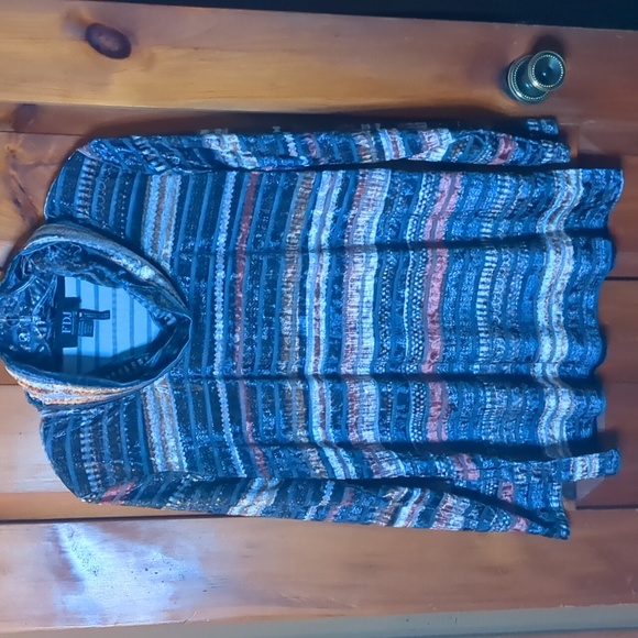 FDJ* Made in Canada long sleeve cowl neck multi colour striped velvety tunic top - Picture 7 of 12